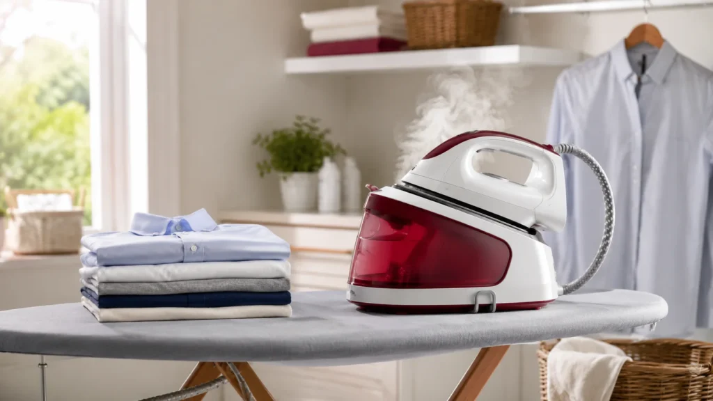 Centrale vapeur Calor présentée sur une table de repassage pour choisir un modèle adapté au linge familial