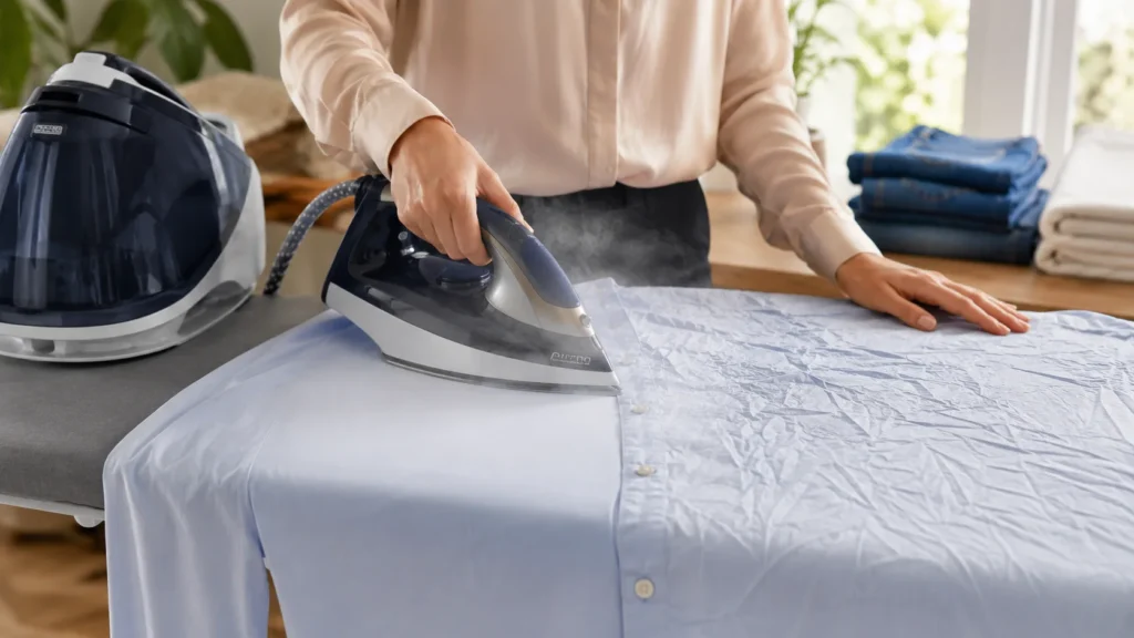 Centrale vapeur Calor utilisée pour lisser chemises, jeans et tissus épais avec une vapeur puissante