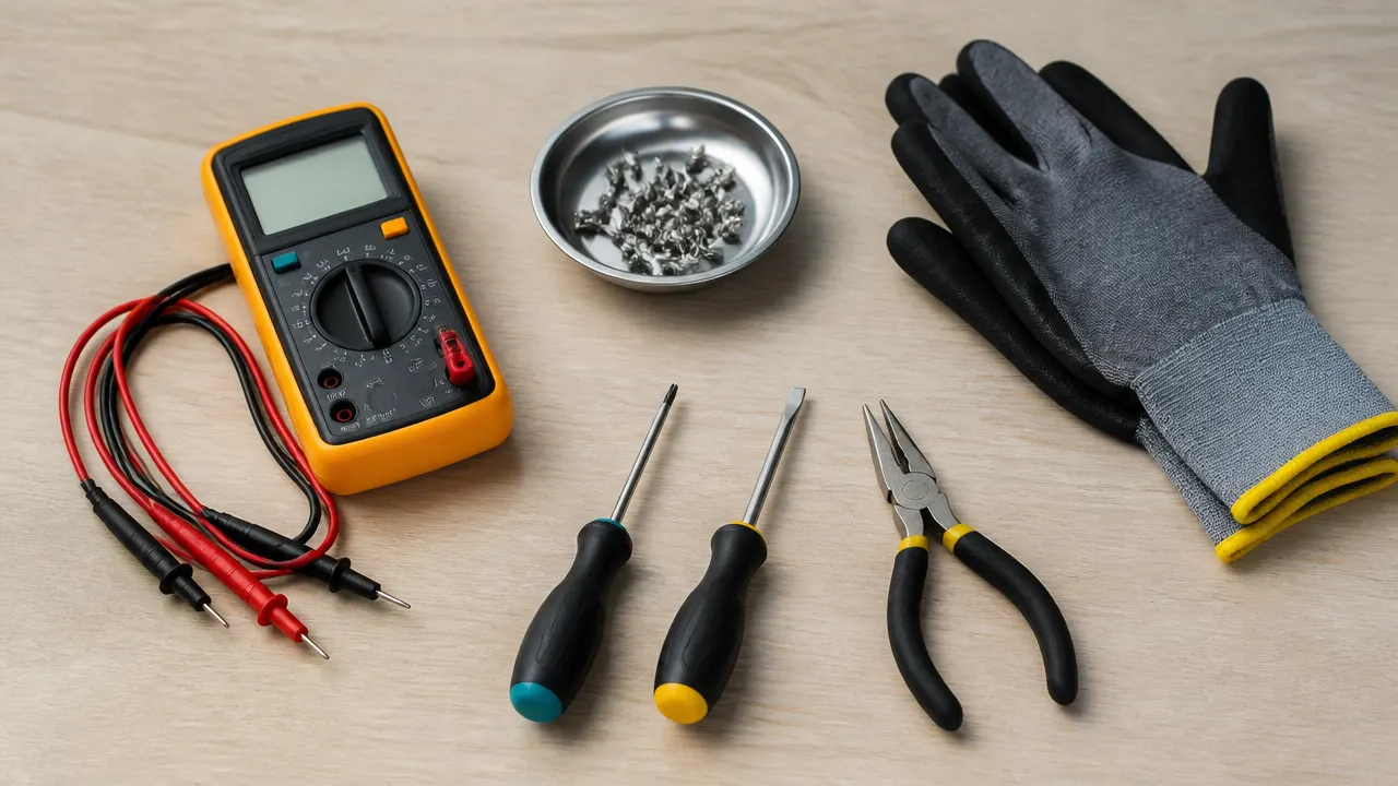 Outils posés sur un plan de travail pour tester et remplacer une électrovanne de centrale vapeur