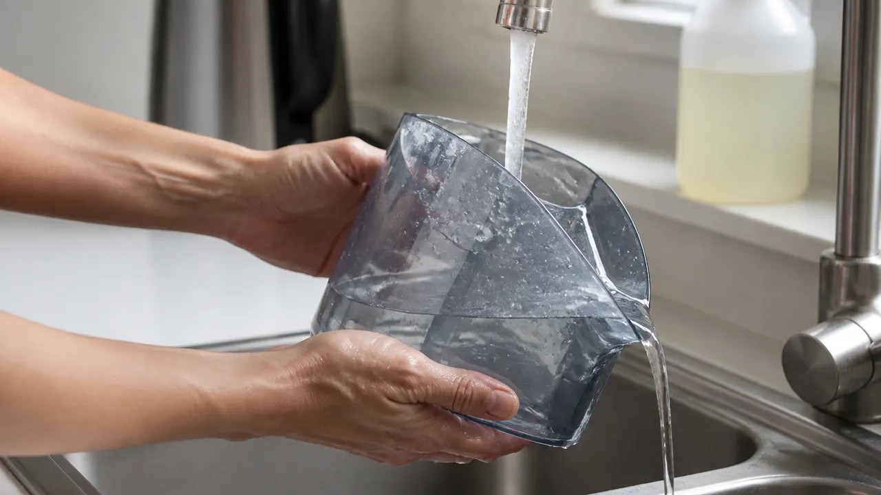 Rinçage à l'eau claire du réservoir amovible d'une centrale vapeur