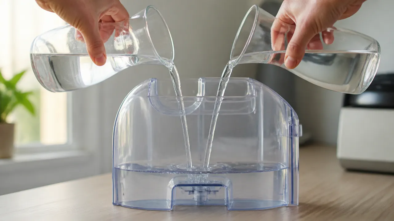 Mélange moitié eau du robinet et moitié eau déminéralisée